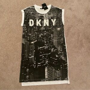 DKNY Black and White Cityscape Sleeveless Dress